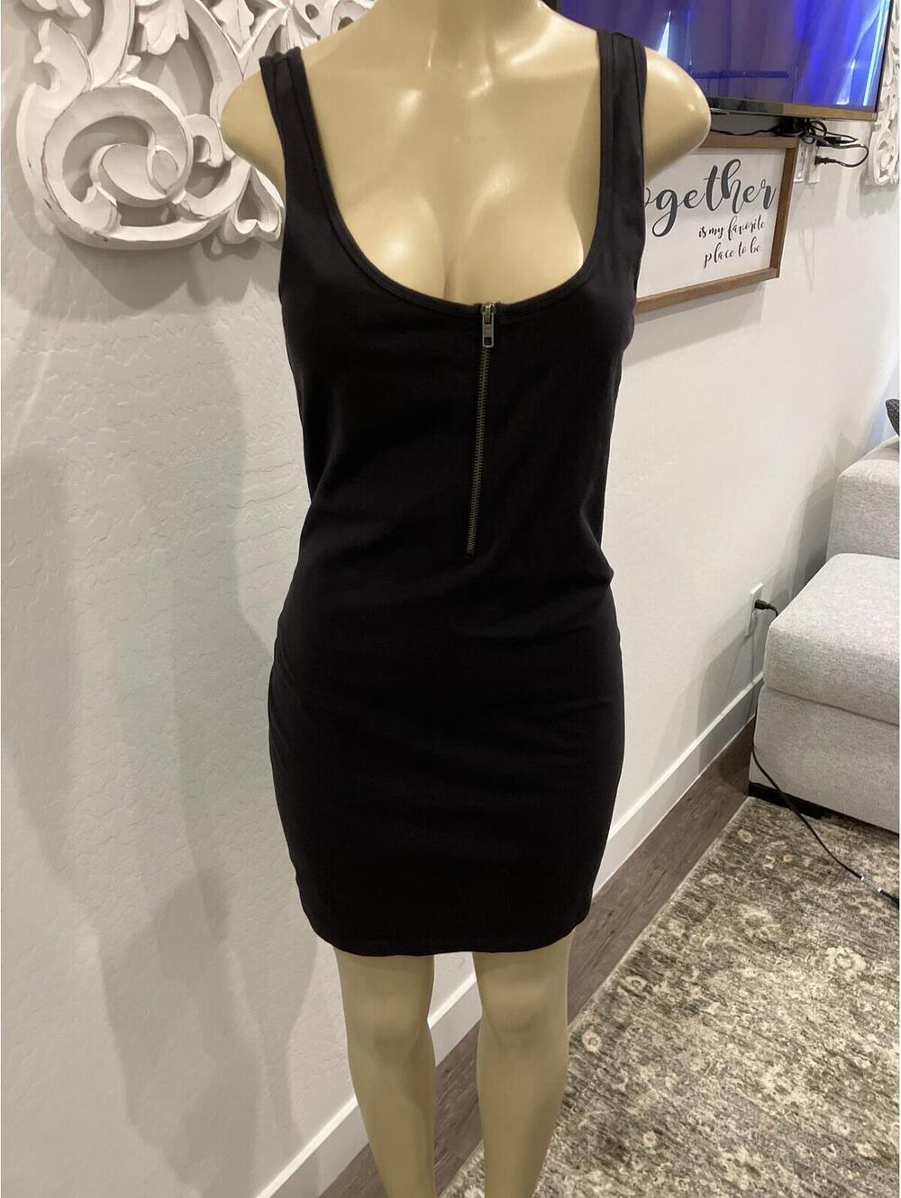 PINK Victoria's Secret Black Zip-Front Sleeveless Bodycon T-